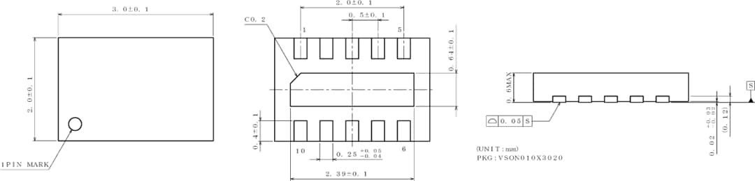 Technische Zeichnung - ROHM Semiconductor BD91N01NUX USB Typ-C™ Senkenanschluss-Schutz-IC