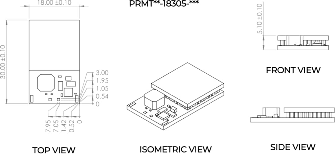 Mechanical Drawing - MATRIX Industries PRMT15-18305 Prometheus Energy Harvesting Modules