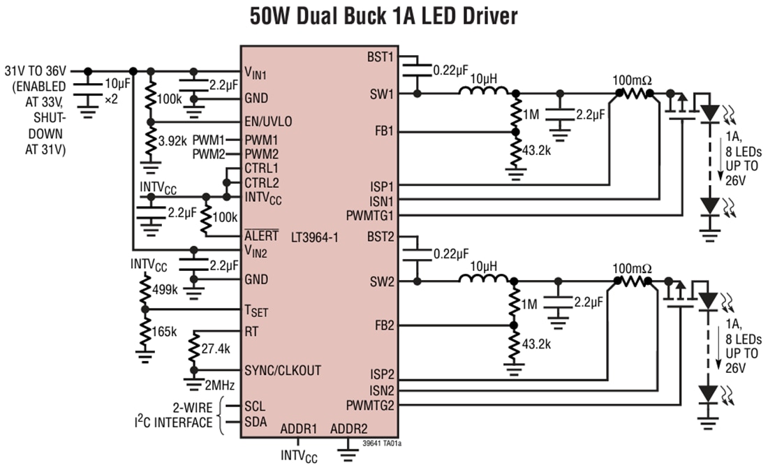Applikations-Schaltungsdiagramm - Analog Devices Inc. LT3964-1 Synchroner 2-A-Abwärts-LED-Treiber
