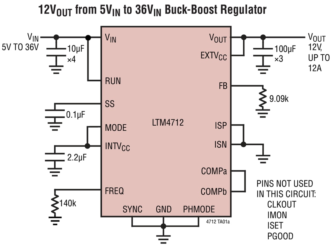 Applikations-Schaltungsdiagramm - Analog Devices Inc. LTM4712 µModule®-Abwärts-/Aufwärtswandler