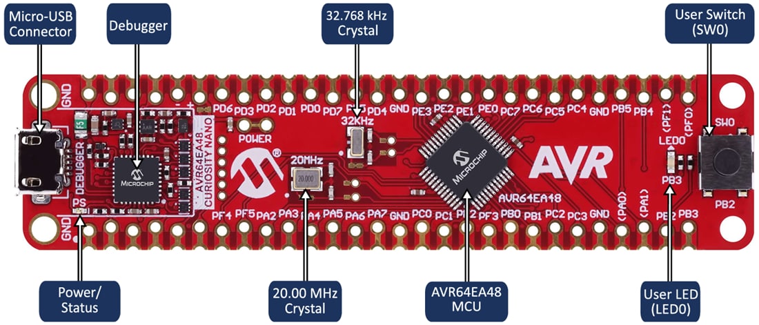Technische Zeichnung - Microchip Technology AVR64EA48 Curiosity Nano Evaluierungskit (EV66E56A)