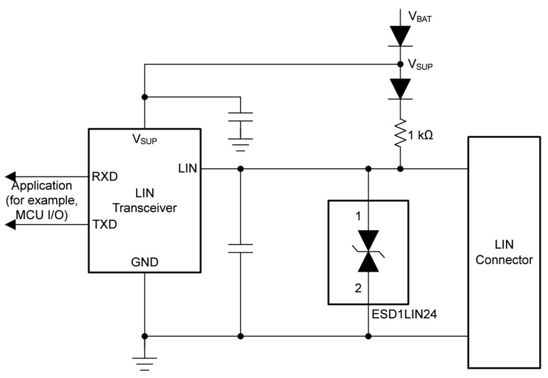 Applikations-Schaltungsdiagramm - Texas Instruments ESD1LIN24/ESD1LIN24-Q1 ESD-Schutzdiode