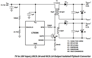 Applikations-Schaltungsdiagramm - Analog Devices Inc. LT8306 Isolierte Flyback-Controller ohne Optokoppler