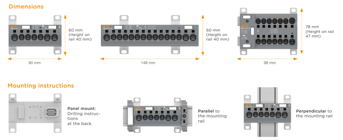 Technische Zeichnung - TE Connectivity / Entrelec DBLK Stromverteilerblöcke