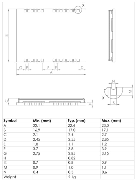 Technische Zeichnung - u-blox LEA-M8T GNSS-Timing-Module
