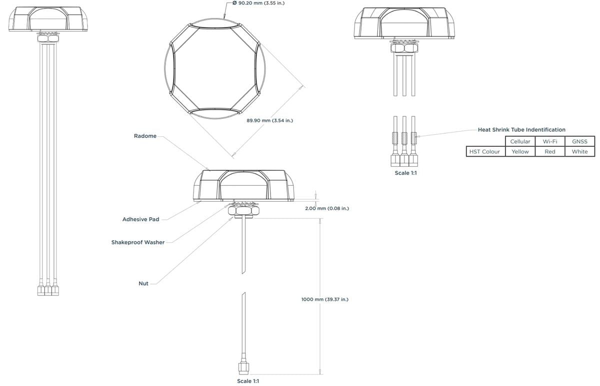 Technische Zeichnung - TE Connectivity VersAnte L000321-01 Mobilfunk-Puck-Antenne