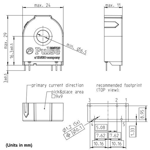 Technische Zeichnung - Pulse Egston Rogowski RC01/03/05 Spulen-Stromsensoren