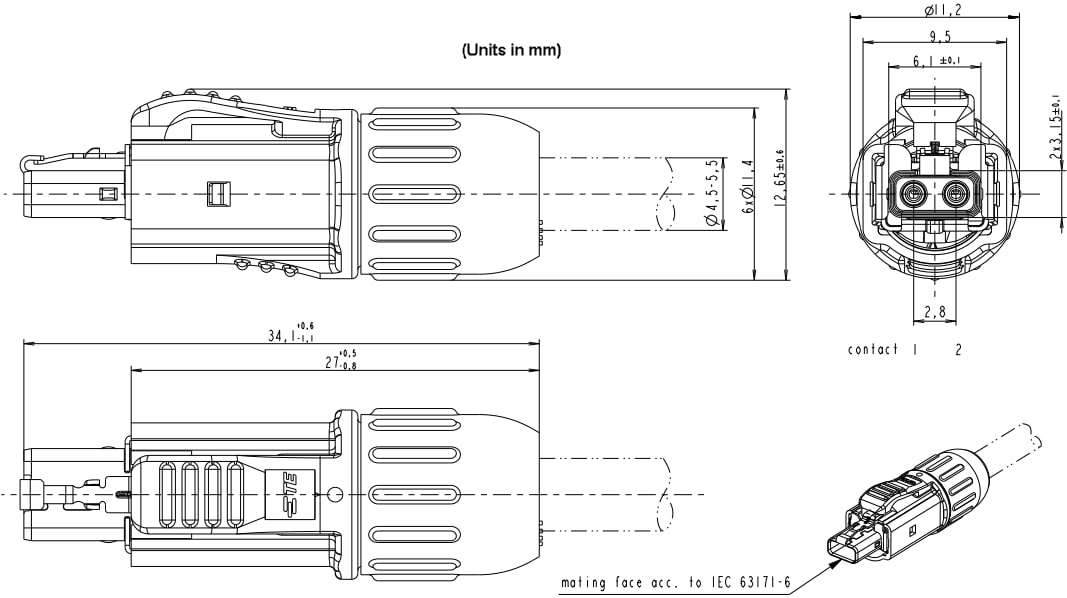 Technische Zeichnung - TE Connectivity SPE T1 Industriesteckverbinder IP20
