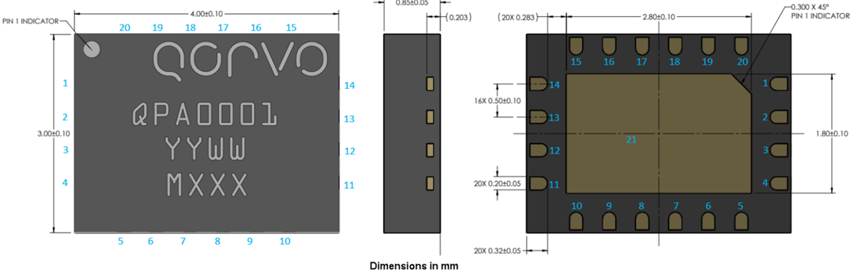 Technische Zeichnung - Qorvo QPA0001 GaN-Treiberverstärker