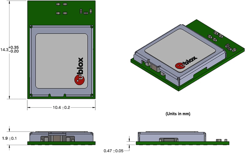 Technische Zeichnung - u-blox NORA-W30 Multiprotokoll-Module