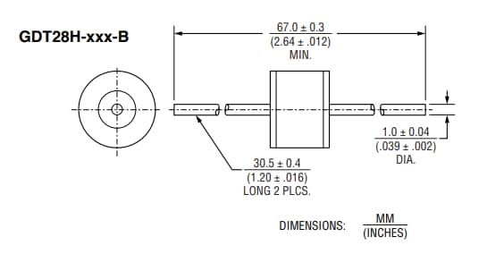Technische Zeichnung - Bourns GDT28H 2-Electrode Gasentladungsröhren