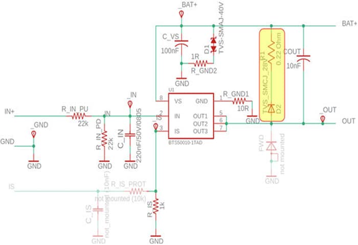 Schaltplan - Infineon Technologies BTS500101TAEx Schaltplatinen