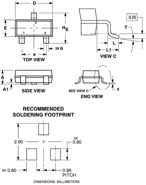 Technische Zeichnung - onsemi NSVD070AL Kleinsignal-Schaltdiode