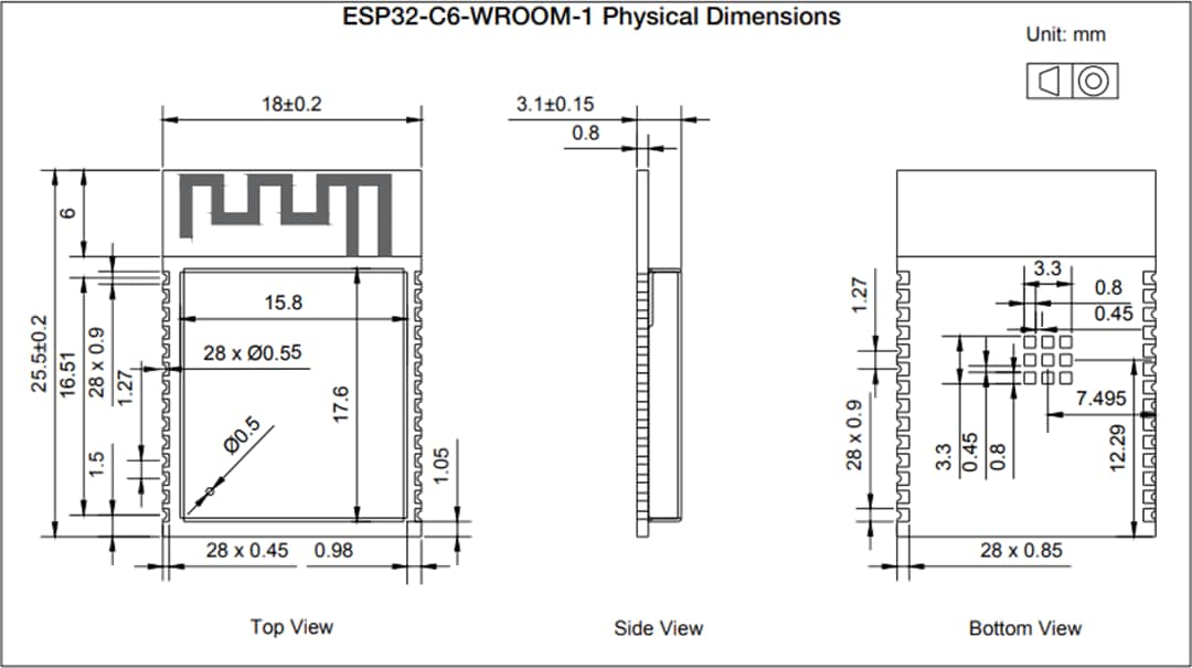 Mechanical Drawing - Espressif Systems ESP32-C6-WROOM-1 Multiprotocol Modules