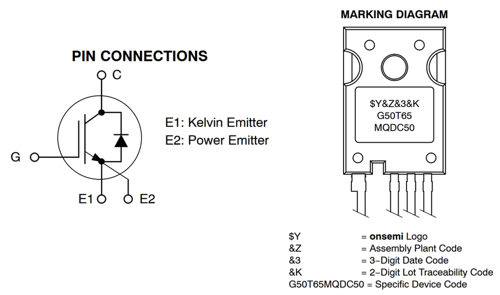 onsemi FGH4L50T65MQDC50 650-V-Field-Stop-IGBT mit mittlerer Geschwindigkeit