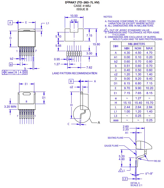 Technische Zeichnung - onsemi Siliziumkarbid(SIC)-MOSFET NVBG030N120M3S