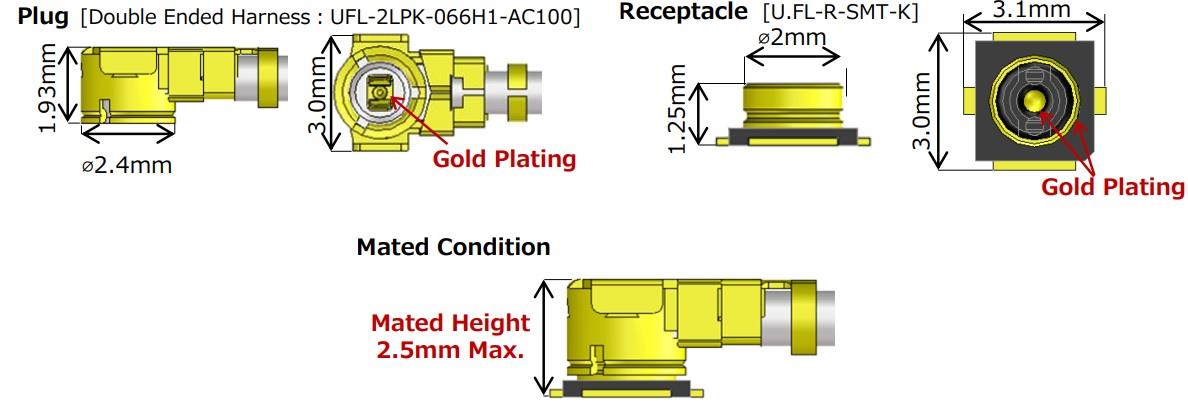 Technische Zeichnung - Hirose Electric Mikrokoaxial-Steckverbinder der U.FL-K-Baureihe 