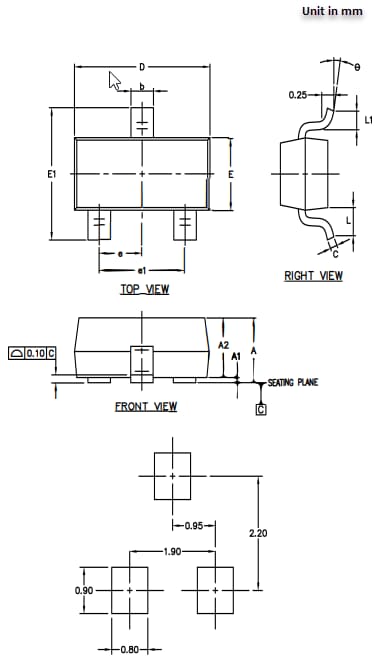 Technische Zeichnung - Littelfuse AQ24COME-02HTG Bidirektionale TVS-Diode