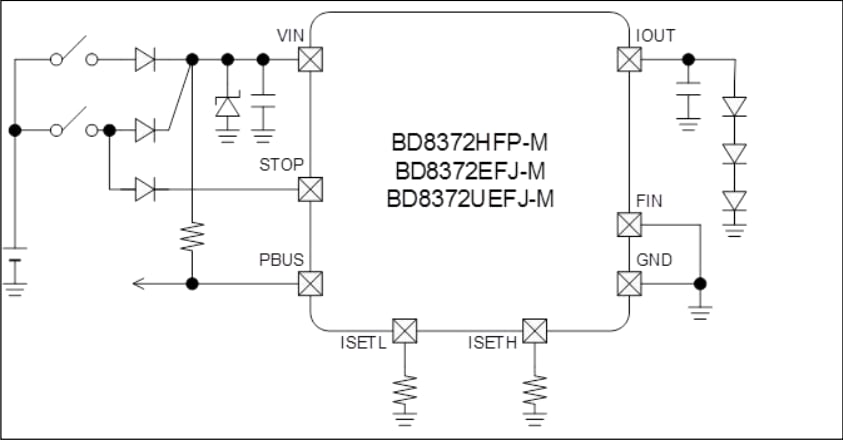 Applikations-Schaltungsdiagramm - ROHM Semiconductor BD8372UEFJ-M Einkanal-Quellentreiber für Automotive