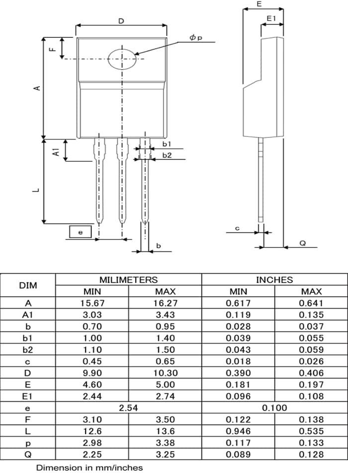 Technische Zeichnung - ROHM Semiconductor R8019KNXC7G n-Kanal-Leistungs-MOSFETs von 800 V, 19 A