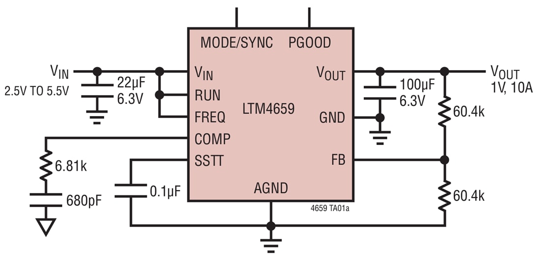 Applikations-Schaltungsdiagramm - Analog Devices Inc. LTM4659 10 A-DC-DC-μModule®-Abwärtsregler