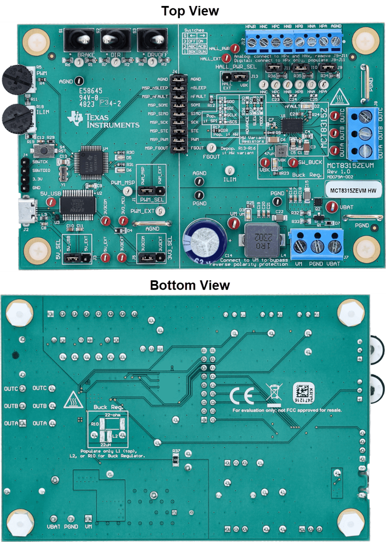 Technische Zeichnung - Texas Instruments MCT8315ZEVM Treiber-Evaluierungsmodul (EVM)