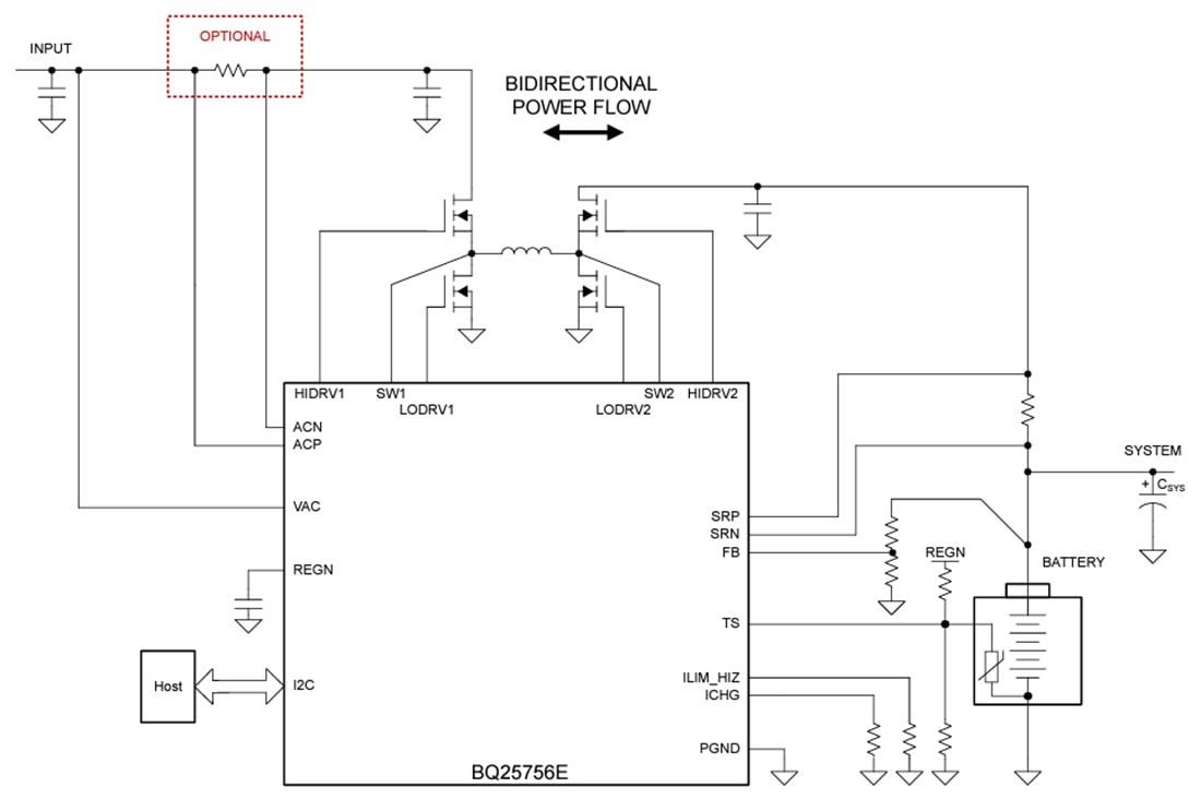 Schaltplan - Texas Instruments bq25756E Buck-Boost-Batterieladeregler