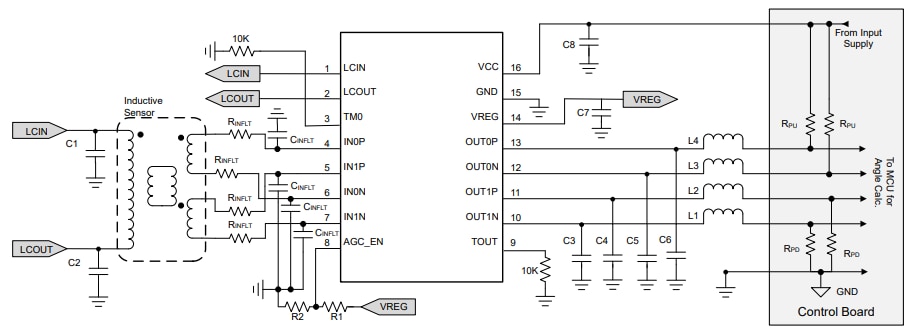 Applikations-Schaltungsdiagramm - Texas Instruments LDC5071-Q1 Induktiver Positionssensor