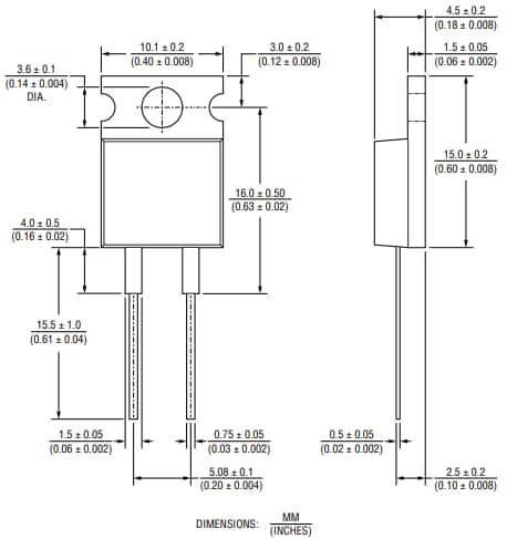 Technische Zeichnung - Bourns PF2203 Riedon™ Dickschichtwiderstände