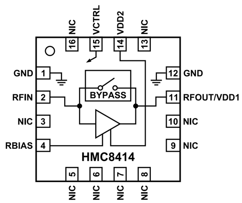 Blockdiagramm - Analog Devices Inc. HMC8414 Rauscharme Verstärker mit Bypass-Schalter