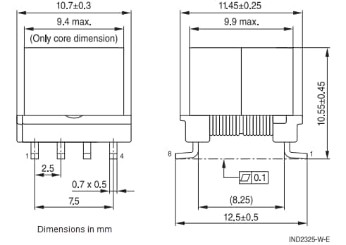 Technische Zeichnung - EPCOS / TDK EP9 IGBT-Gate-Drive-Transformatoren
