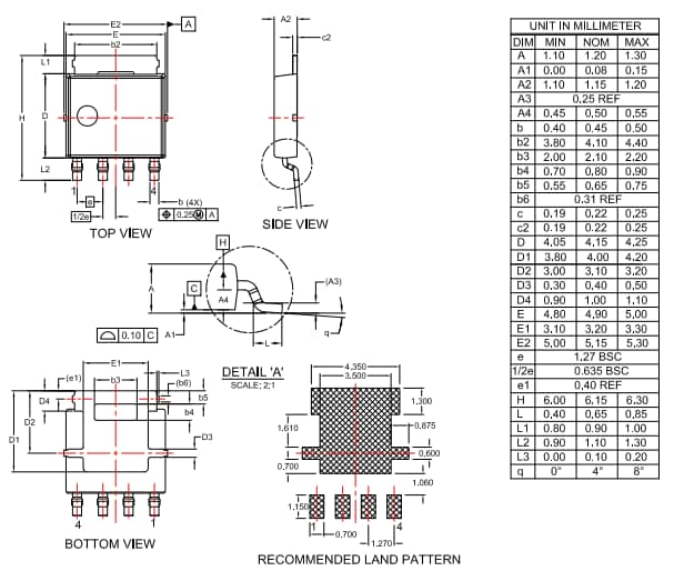 Technische Zeichnung - onsemi NVMYS9D3N06CL Leistungs-MOSFET