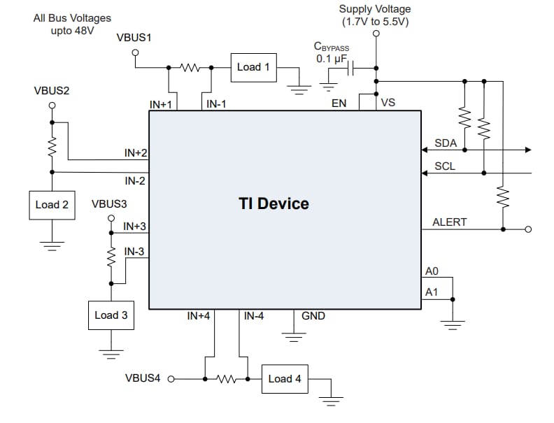 Applikations-Schaltungsdiagramm - Texas Instruments INA4235 Digitaler 16-Bit-Stromwächter