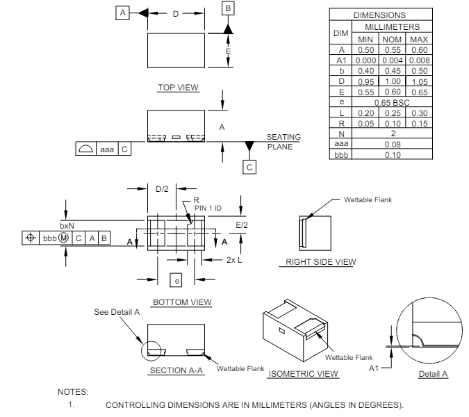 Technische Zeichnung - Semtech RClamp® 03331PWQ ESD- und EOS-Schutzbauelement