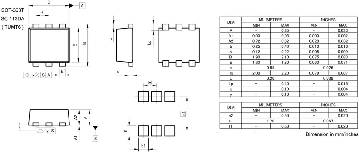 Technische Zeichnung - ROHM Semiconductor RF6L025BG Leistungs-MOSFET