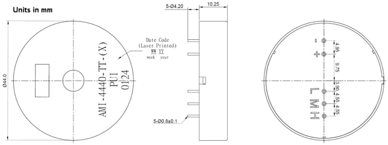Technische Zeichnung - PUI Audio Medizinische Audioindikatoren nach IEC 60601-1-8