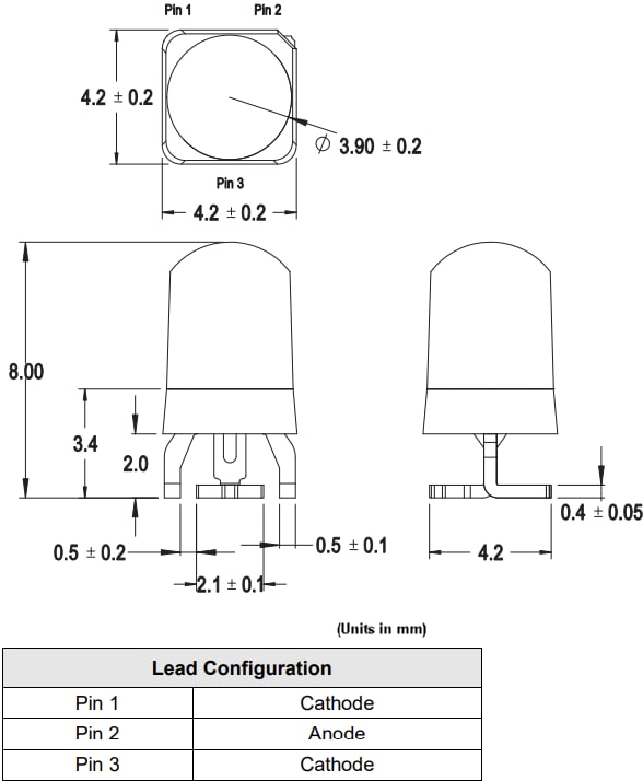 Technische Zeichnung - Broadcom AEPD-D0F2 SMT-Fotodiode