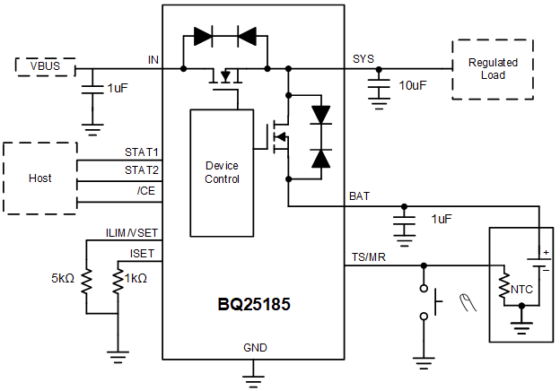 Applikations-Schaltungsdiagramm - Texas Instruments BQ25185 Linearer Batterielade-IC