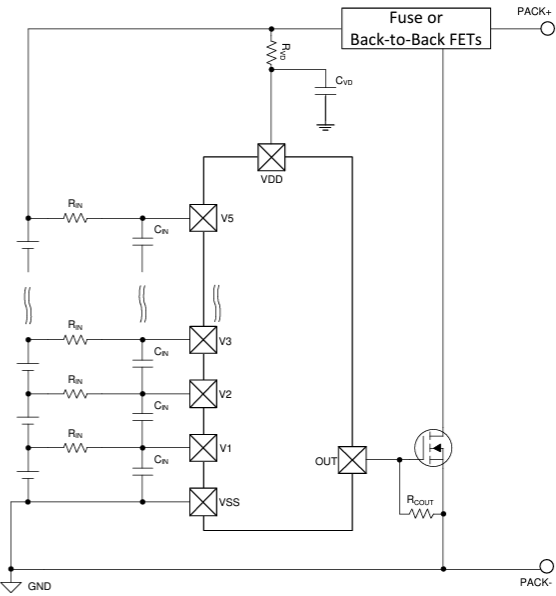 Schaltplan - Texas Instruments bq77205 Überspannungsschutz