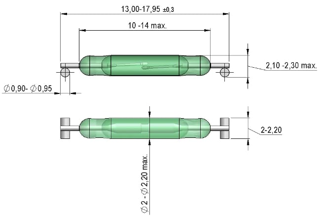 Mechanical Drawing - MEDER electronic MK33 SMT Reed Sensors