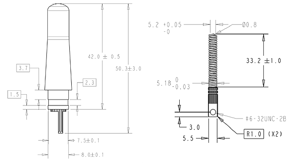 Tabelle - TE Connectivity / Linx Technologies L000500/01-01 LTE/5G-Einzelband-Monopol-Antennen