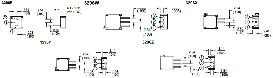 Tabelle - Bourns 3296-Baureihe Trimpot® Trimmpotentiometer