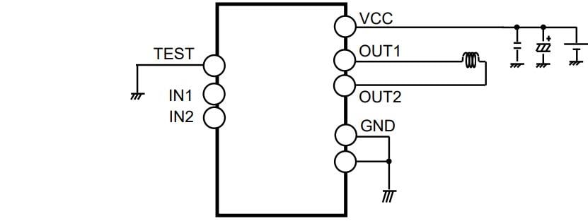 Applikations-Schaltungsdiagramm - ROHM Semiconductor BD62120JEFJ 36-V-DC-Bürstenmotortreiber