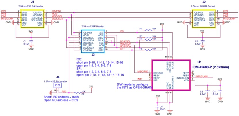 Schaltplan - TDK InvenSense QCIoT-ICM42688P Pmod™-Evaluierungsboard