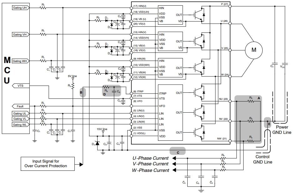 Applikations-Schaltungsdiagramm - onsemi NFA3x512L72 Intelligente Leistungsmodule