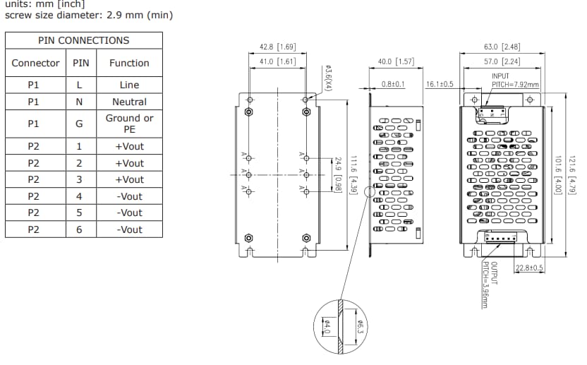 Technische Zeichnung - CUI Inc VGS-250C AC/DC-Netzteile