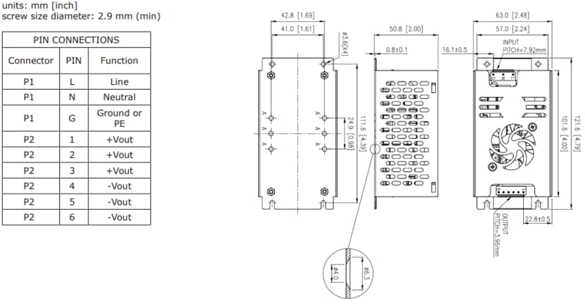 Technische Zeichnung - CUI Inc VGS-250C AC/DC-Netzteile