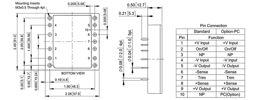 Mechanical Drawing - Cincon CHB500W 500W 4:1 Input Isolated DC/DC Converters