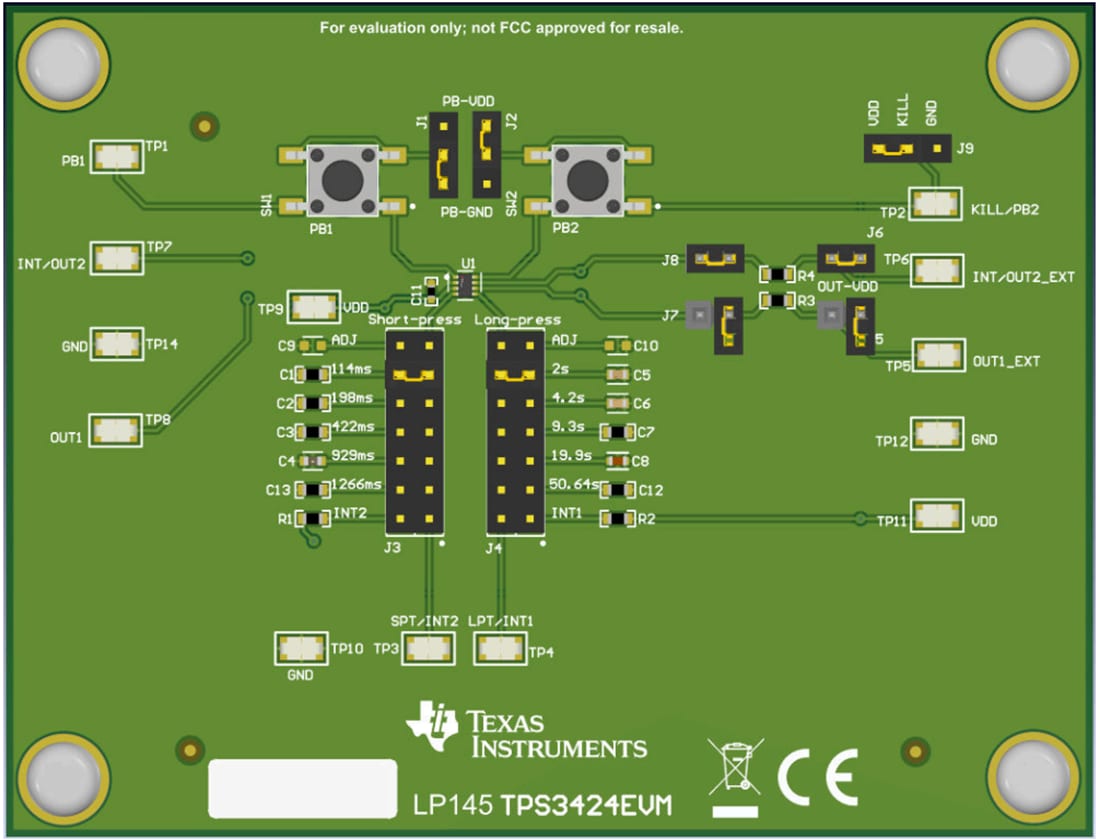 Technische Zeichnung - Texas Instruments TPS3424EVM Evaluierungsmodul (EVM)