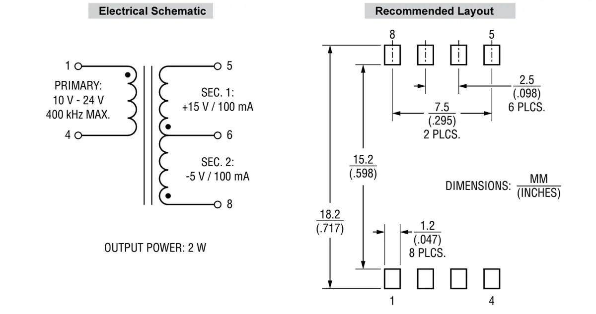 Schaltplan - Bourns HVMA03F4A-LP8S 2-W-Gate-Treiber-Transformator